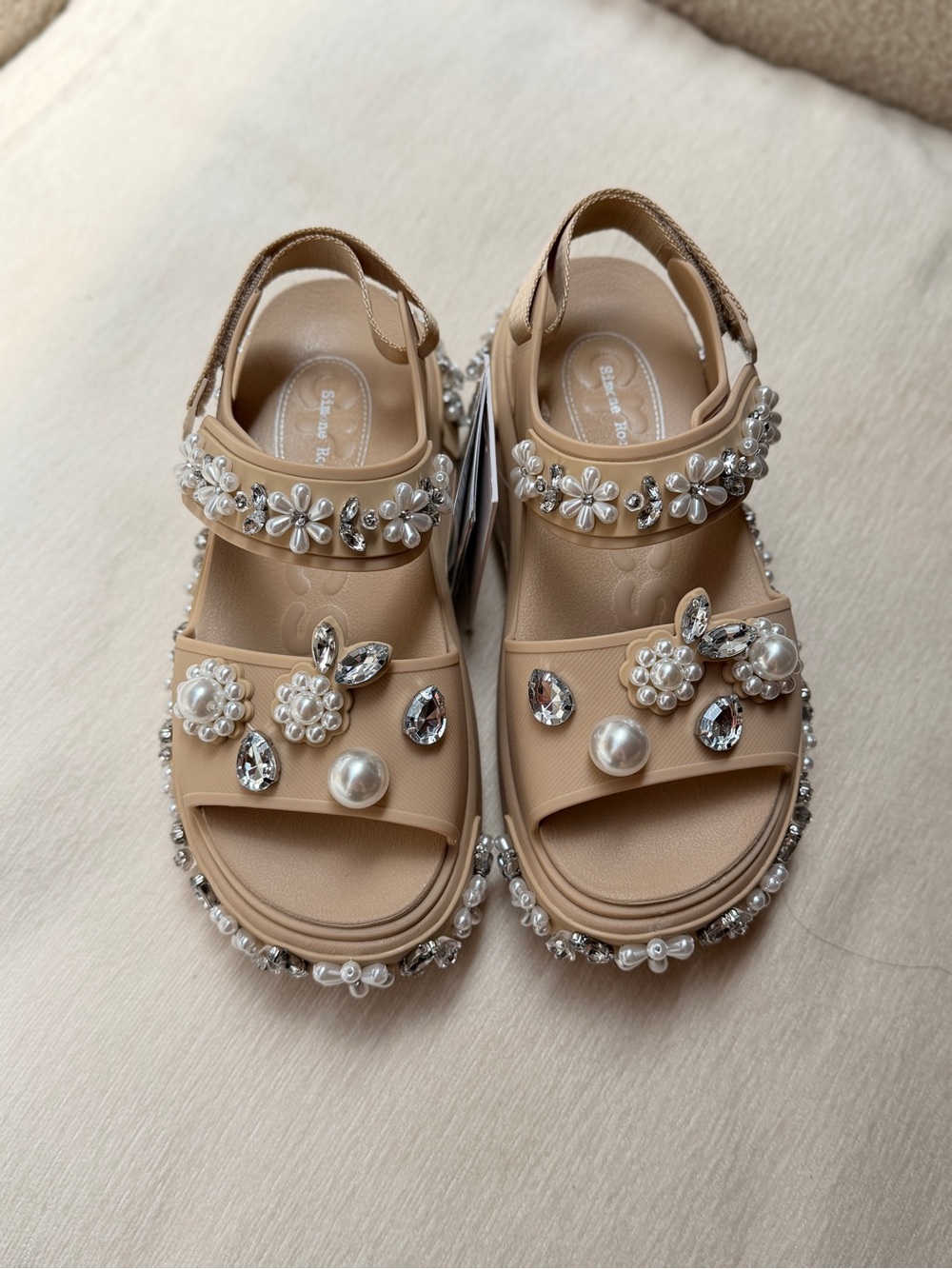 Simone Rocha Beige Pearl & Crystal Embellished Sandals